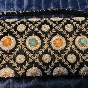 Vintage Black Velvet Beaded Clutch